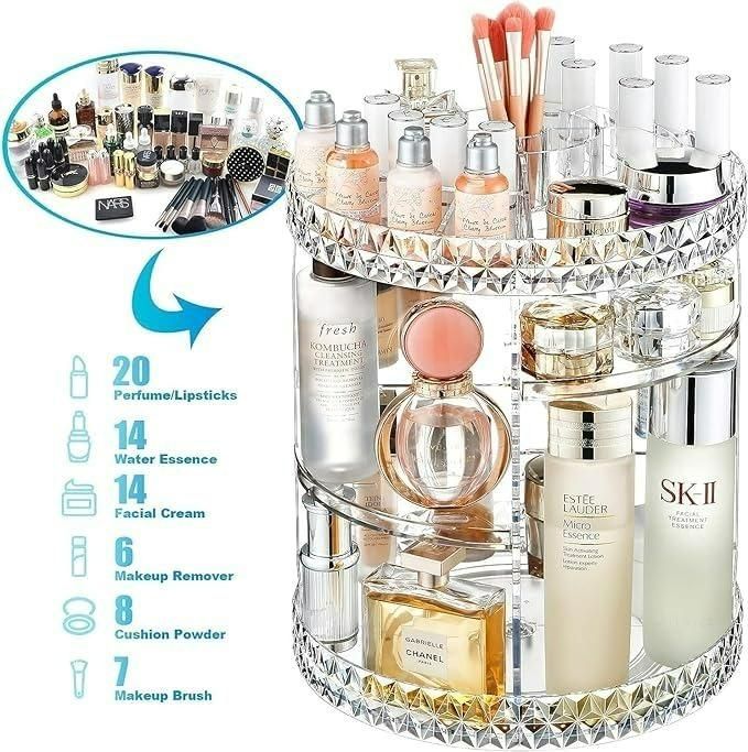 Makeup Organizer Adjustable 360 Rotation Box Case
